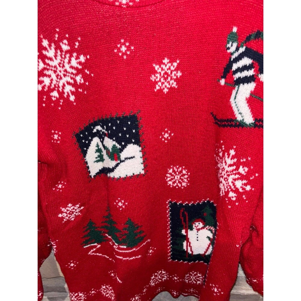 Vintage NutCracker Sweater Womens Medium Red Sweater Made USA Snowflake Ski 90s - Picture 2 of 5
